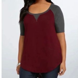 TORRID BURGUNDY KNIT BASEBALL TEE